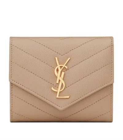 Saint Laurent Small Monogram Matelassé Envelope Wallet In Beige