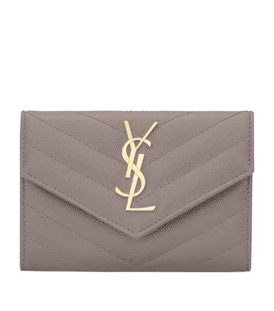 Saint Laurent Small Monogram Matelassé Envelope Wallet In Grey
