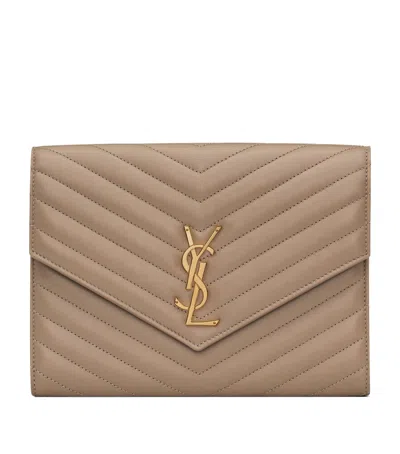 Saint Laurent Small Monogram Matelassé Envelope Wallet In Grey