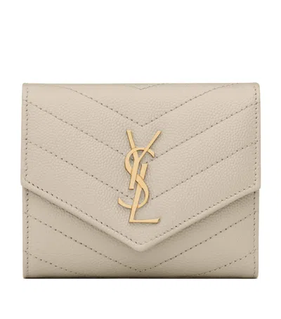 Saint Laurent Small Monogram Matelassé Envelope Wallet In White