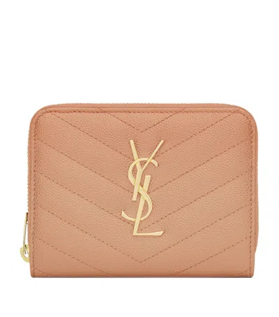 Saint Laurent Small Monogram Matelassé Zip-around Wallet In Black