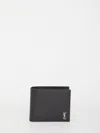 Saint Laurent Small Cassandre Leather Wallet In Black