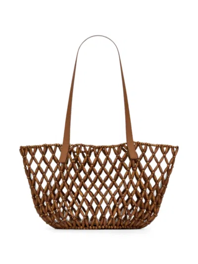 Saint Laurent Small Panier Beaded Cage-style Leather Tote Bag In Brown