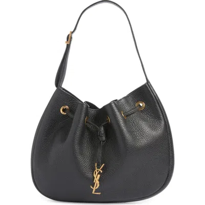 Saint Laurent Small Paris Vii Flat Leather Hobo Bag In Black