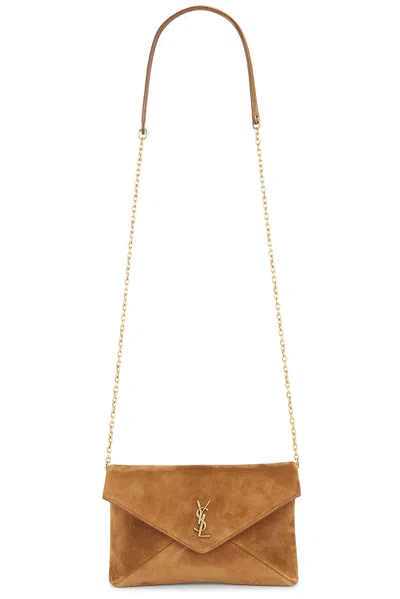 Saint Laurent Small Pouch On Chain In Caramel Cognac