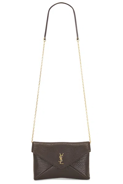 Saint Laurent Small Pouch On Chain In Chocolat Noir