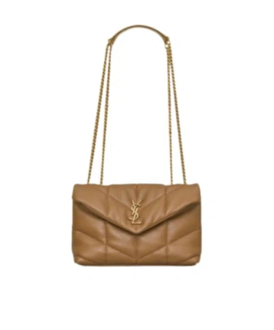 Saint Laurent Small Puffer Leather Shoulder Bag In Brown