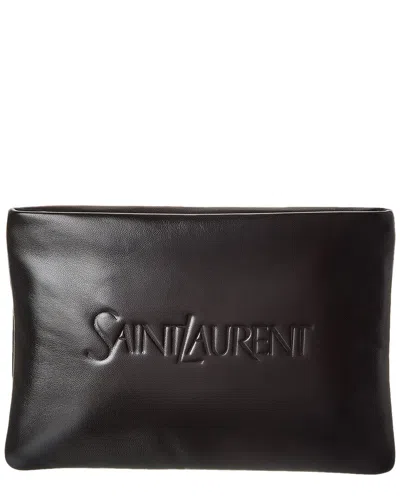 Saint Laurent Small Puffy Leather Pouch In Brown