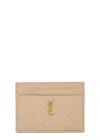 Saint Laurent Small Quilted Leather Card Holder In Beige