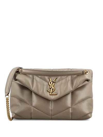 Saint Laurent Small Quilted Logo-plaque Shoulder Bag In Neutral