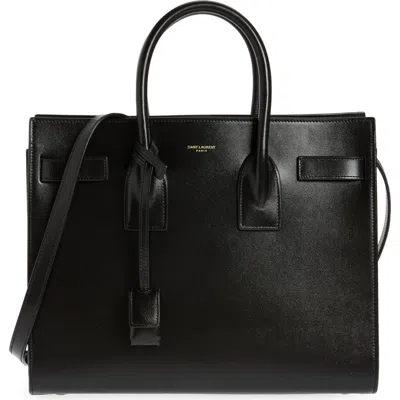 Saint Laurent Small Sac De Jour Leather Tote With Pouch In Nero/nero