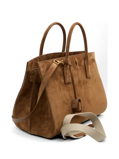Saint Laurent Small Sac De Jour Suede Leather Bag In Brown
