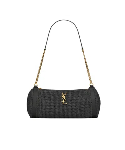 Saint Laurent Small Sade Raffia Shoulder Bag In Black