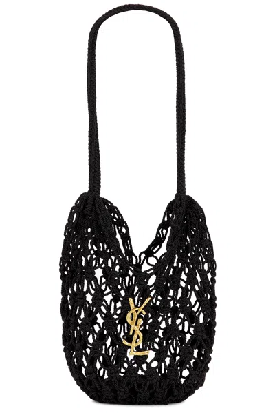 Saint Laurent Small Shopping Crochet Bag In Black