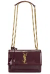 Saint Laurent Sunset Small Ysl Crossbody Bag In Patent Leather In Red Wine