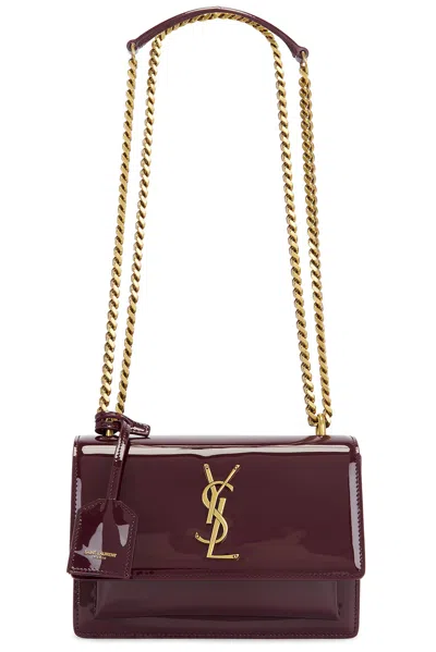 Saint Laurent Small Sunset Chain Bag In Red Wine