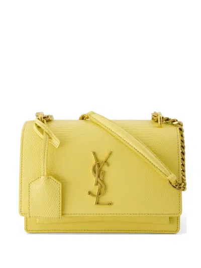 Saint Laurent Small Sunset Lizard-effect Shoulder Bag In Yellow