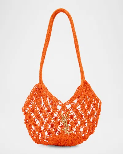 Saint Laurent Small Ysl Crochet Shopper Tote Bag In Orange