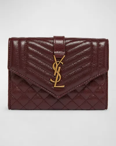 Saint Laurent Small Ysl Envelope Flap Wallet In Quilted Leather In Wine