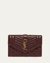 Saint Laurent Small Ysl Envelope Flap Wallet In Quilted Leather In Wine