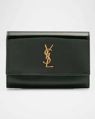 Saint Laurent Small Ysl Envelope Wallet In Patent Leather In 3856 Fir Leaf