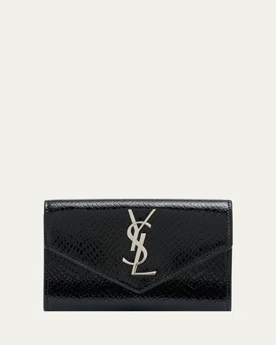 Saint Laurent Small Ysl Flap Wallet In Python-embossed Leather In Black