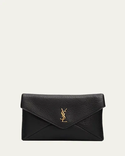 Saint Laurent Small Ysl Grain Leather Pouch Bag In Black