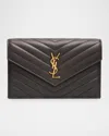 Saint Laurent Small Ysl Wallet On Chain In Grain Leather In Brown