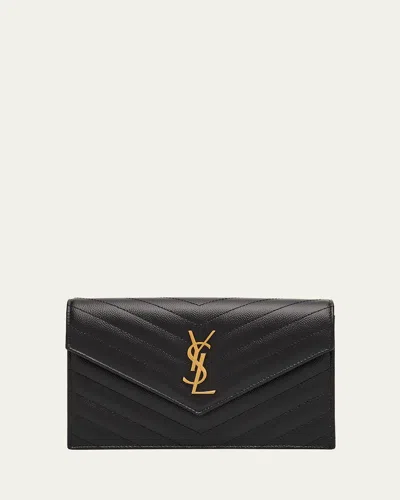 Saint Laurent Small Ysl Wallet On Chain In Grain Leather In Black