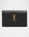 Saint Laurent Small Ysl Wallet On Chain In Grain Leather In Black