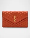 Saint Laurent Small Ysl Wallet On Chain In Grain Leather In Brown