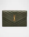 Saint Laurent Small Ysl Wallet On Chain In Grain Leather In Green