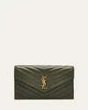 Saint Laurent Small Ysl Wallet On Chain In Grain Leather In Brown
