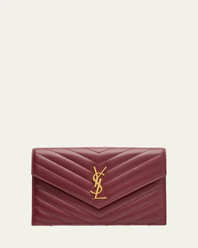 Saint Laurent Small Ysl Wallet On Chain In Quilted Leather In New Dark Bordeaux