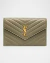 Saint Laurent Small Ysl Wallet On Chain In Quilted Leather In Green