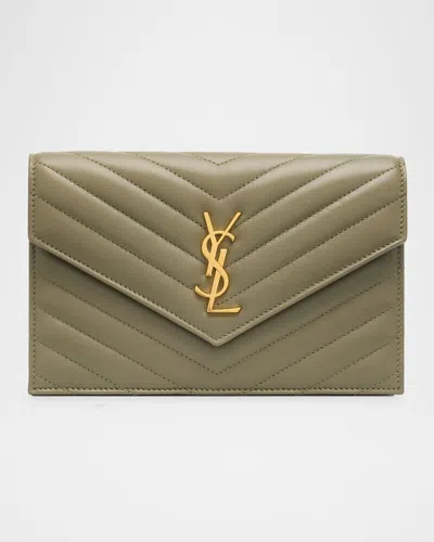 Saint Laurent Small Ysl Wallet On Chain In Quilted Leather In Strong Moss