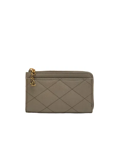 Saint Laurent Small Zipper Card Holder In Brown