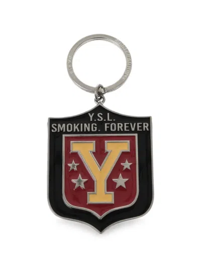 Saint Laurent Smoking Forever Enamelled Keychain In Black