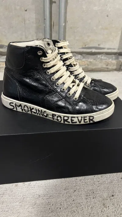Pre-owned Saint Laurent “smoking Forever” High Top Sneaker In Black