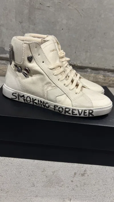 Pre-owned Saint Laurent “smoking Forever” High Top Sneaker In Sand