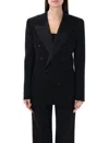 Saint Laurent Leger Armure Double-breasted Blazer In Noir