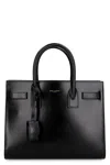 Saint Laurent Smooth Black Leather Mini Tote Handbag With Removable Shoulder Strap And Metal Hardware In Black