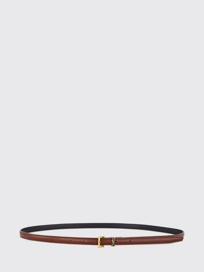 Saint Laurent Smooth Calfskin Leather Belt With Ysl Monogram Buckle In Brown