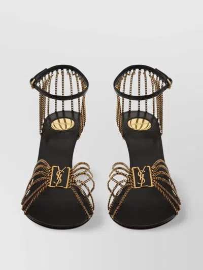 Saint Laurent Smooth Leather And Metal Chain Sandals In Gold