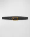Saint Laurent Smooth Leather Belt With A Rectangular Buckle In Black