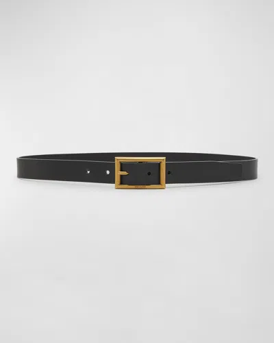 Saint Laurent Smooth Leather Belt With A Rectangular Buckle In Black