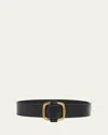 Saint Laurent Smooth Leather Belt With Oval Buckle In Black