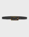 Saint Laurent Smooth Leather Belt With Rectangular Buckle In Black