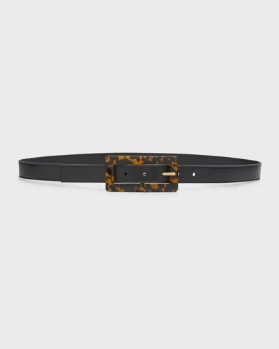 Saint Laurent Smooth Leather Belt With Rectangular Buckle In Black