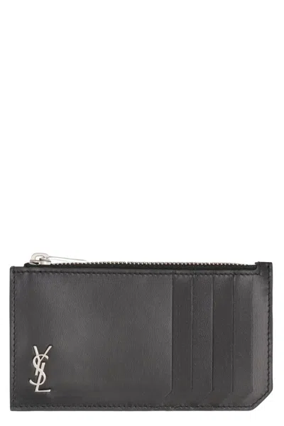 Saint Laurent Smooth Leather Card Holder In Brown